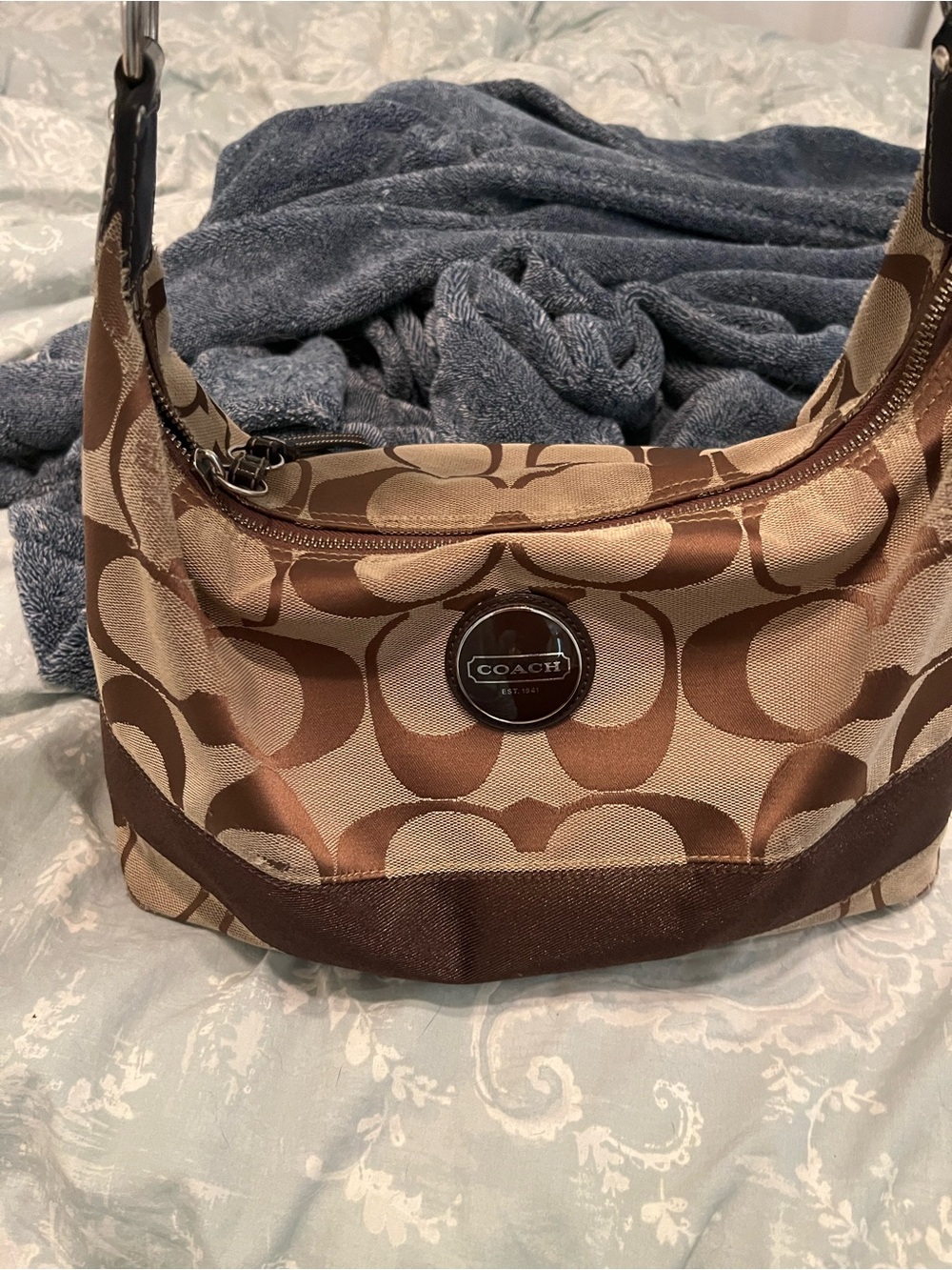 Coach Signature Canvas Hobo Bag in Brown and Tan